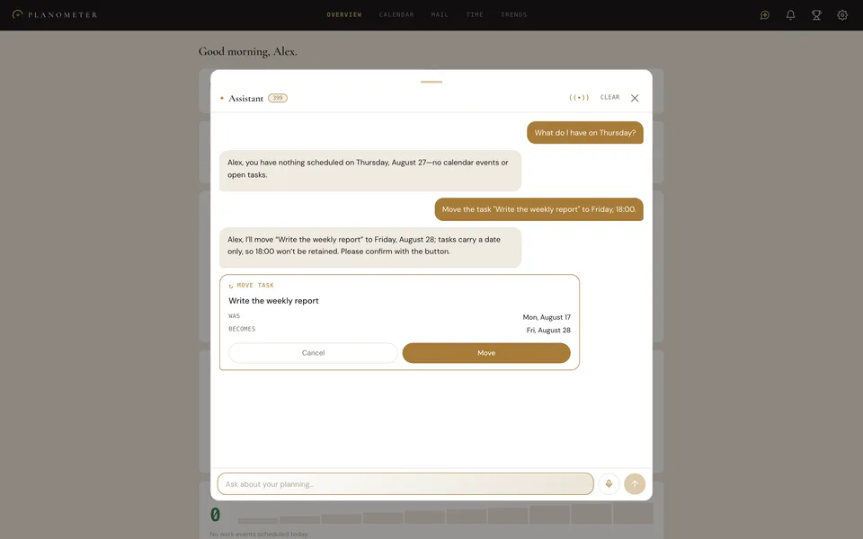 Text conversation with the Planometer assistant