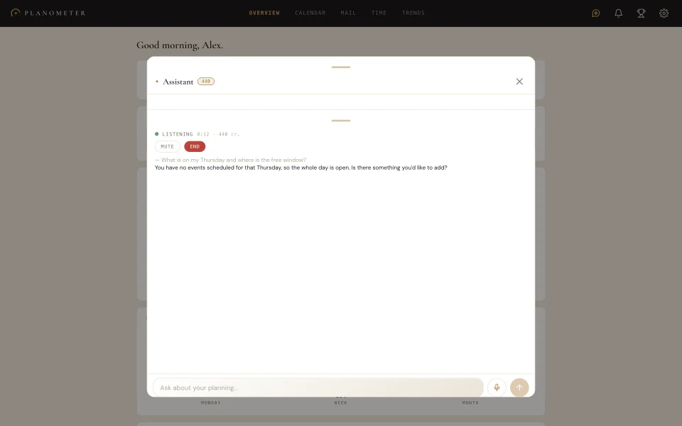 Voice conversation with a live transcript in the Planometer assistant